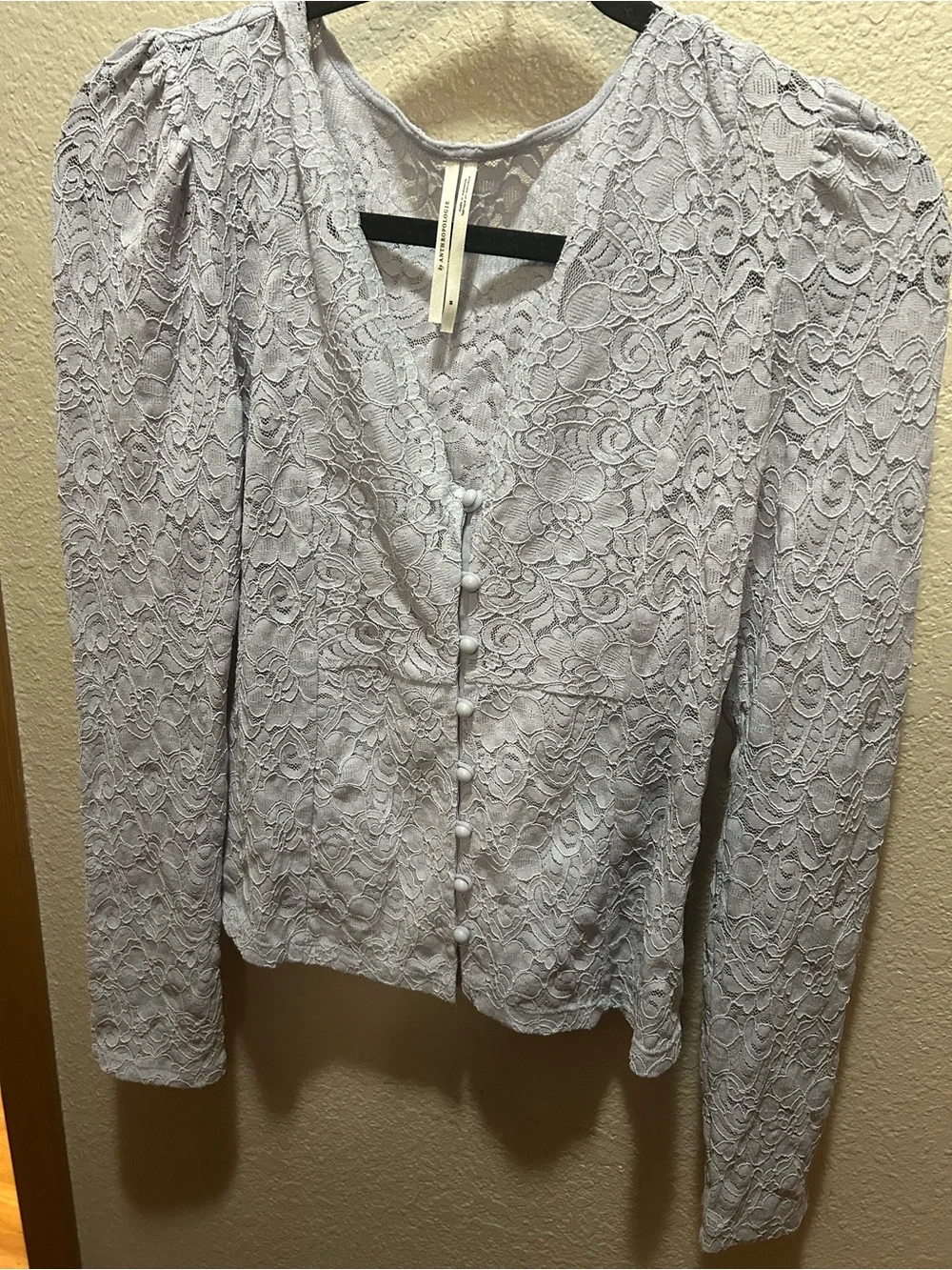 Anthropologie Light Blue Lace Button-Up Blouse
